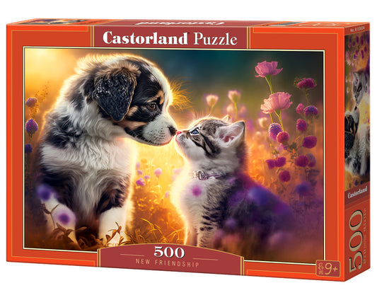 500 Piece Jigsaw Puzzle, New Friendship, Animal puzzle, Cat & Dog, Puppy, Kitten