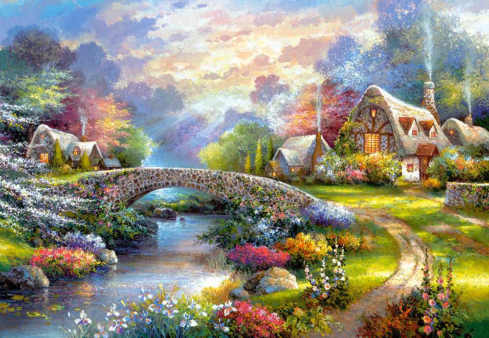 1000 Piece Jigsaw Puzzle, Springtime Glory, Charming Nook, Pond, Countryside