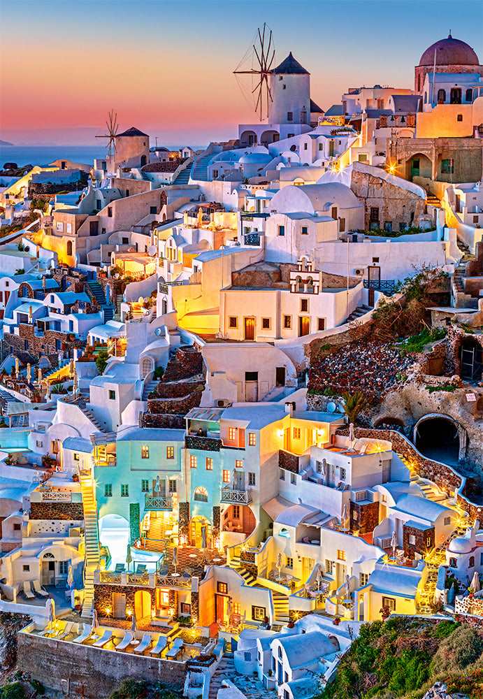 1000 Piece Jigsaw Puzzle, Santorini Lights, Puzzle of Greece, Island Paradise Puzzle