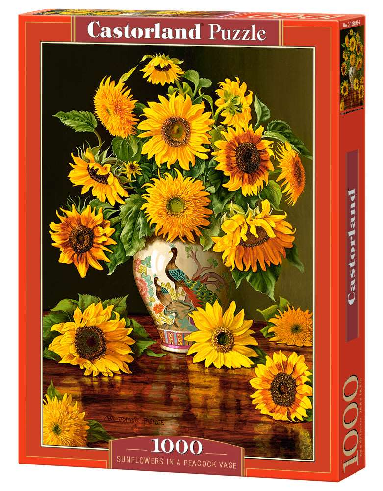 1000 Piece Jigsaw Puzzle, Sunflowers in a Peacock Vase, Christopher Pierce, Flower and plants Puzzle, Painting Puzzle