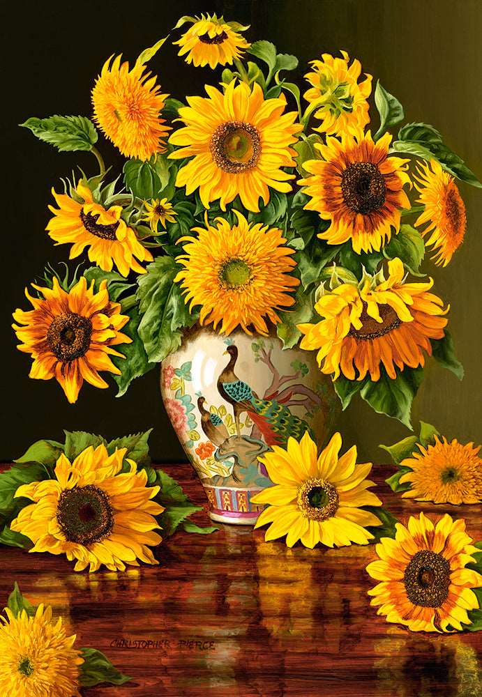 1000 Piece Jigsaw Puzzle, Sunflowers in a Peacock Vase, Christopher Pierce, Flower and plants Puzzle, Painting Puzzle