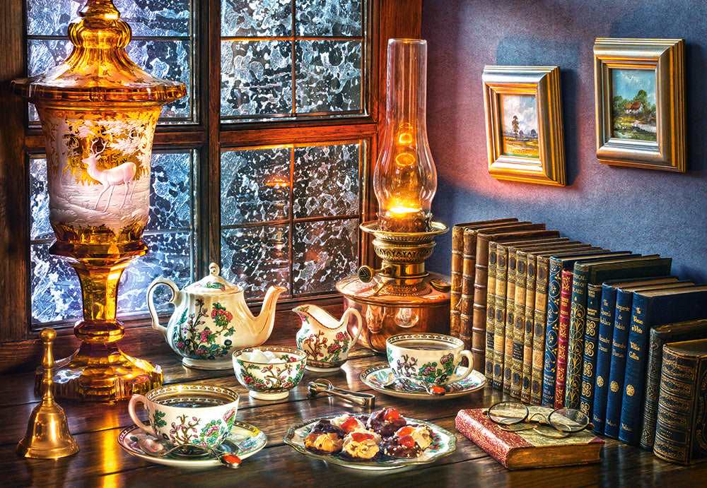 1000 Piece Jigsaw Puzzle, Afternoon Tea, Classic interior, old fashioned furniture, oil lamp, beautiful vase