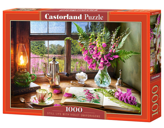 1000 Piece Jigsaw Puzzle, Still Life with Violet Snapdragons, Classic interior, Window view, Garden puzzle