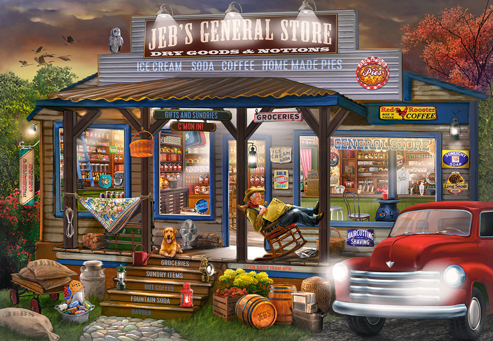 1000 Piece Jigsaw Puzzle, Jeb's General Store, Porch scene puzzle, painting puzzles