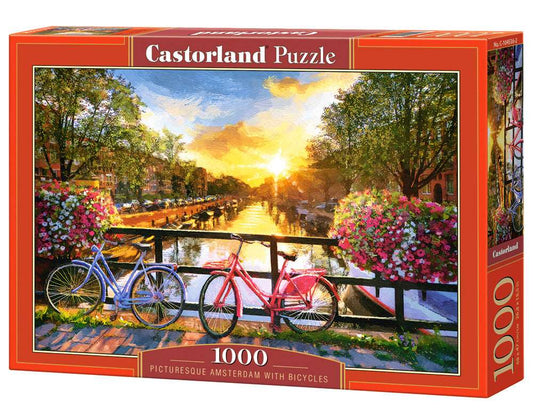 1000 Piece Jigsaw Puzzle, Picturesque Amsterdam with Bicycles, European puzzle