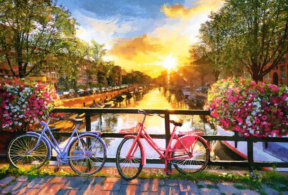 1000 Piece Jigsaw Puzzle, Picturesque Amsterdam with Bicycles, European puzzle