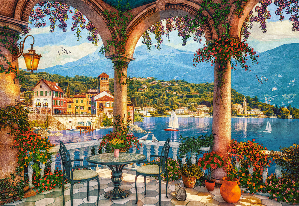 1000 Piece Jigsaw Puzzle, Mediterranean Veranda, Italian mountain lake