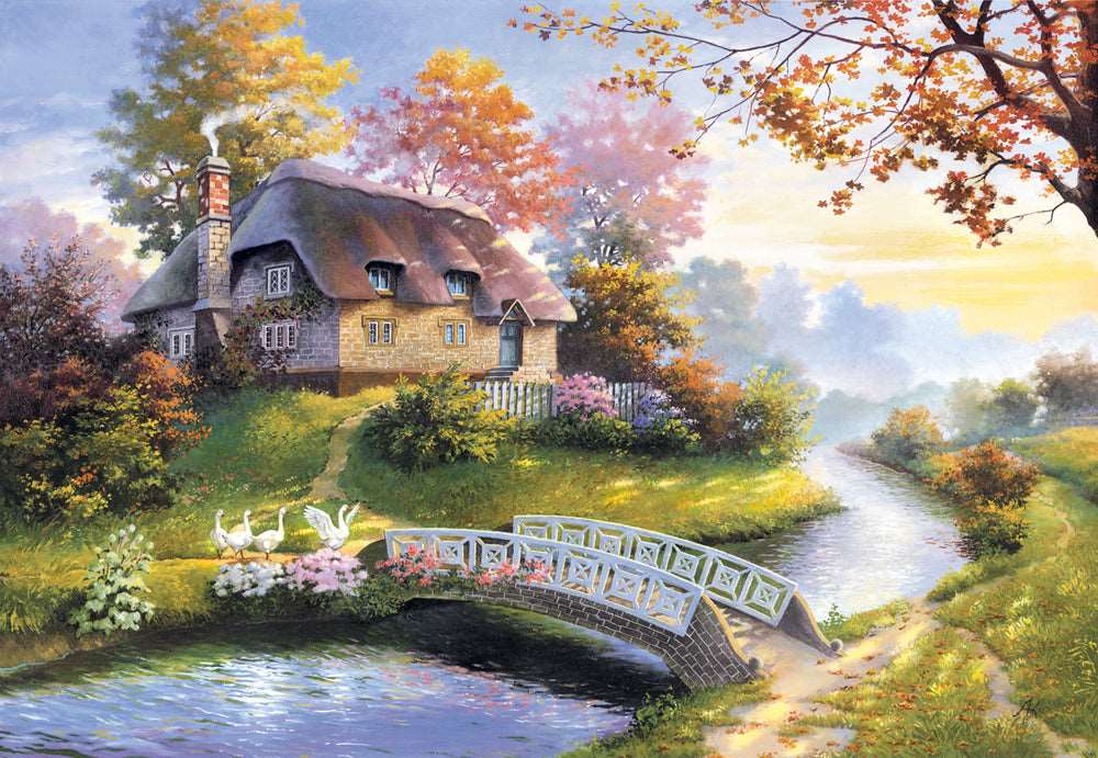 1500 Piece Jigsaw Puzzle, Cottage, Charming Nook, Pond, Countryside