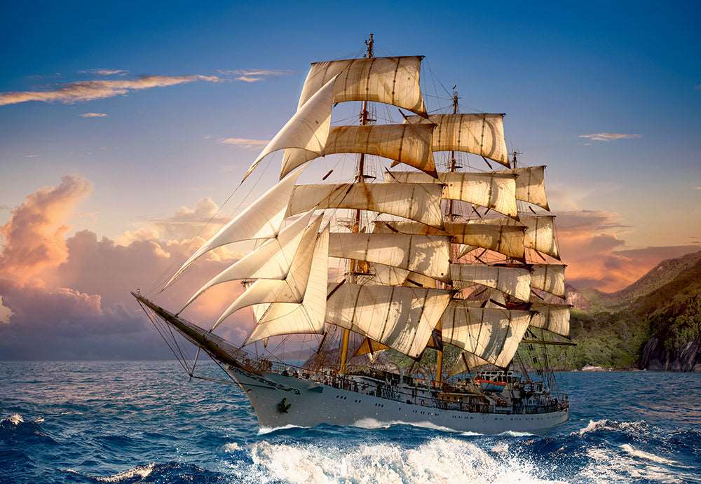 1500 Piece Jigsaw Puzzle, Sailing at Sunset, Sailing Ship Puzzle, Ocean Puzzle