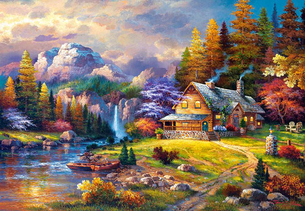 1500 Piece Jigsaw Puzzle, Mountain Hideaway, Charming Nook, Pond, Countryside