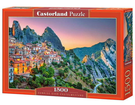 1500 Piece Jigsaw Puzzle, Sunrise over Castelmezzano, Italy, Mountain Puzzle, Puzzle of Italy