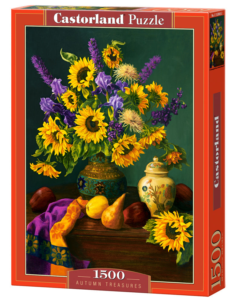 1500 Piece Jigsaw Puzzle, Autumn Treasures, Still nature puzzle, Sunflowers in a vase