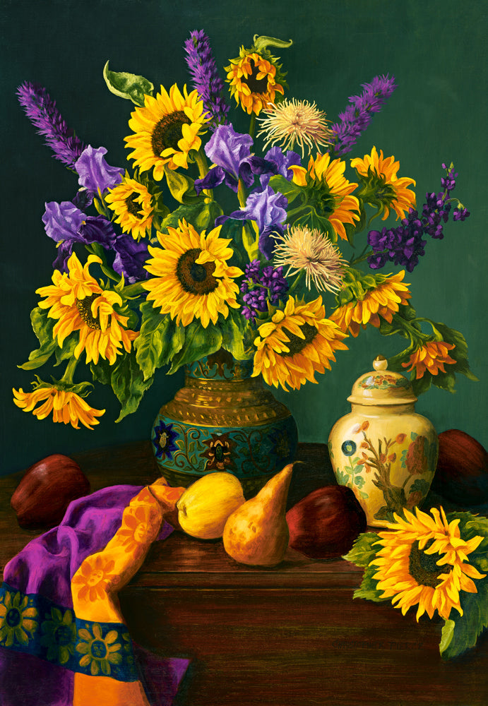 1500 Piece Jigsaw Puzzle, Autumn Treasures, Still nature puzzle, Sunflowers in a vase