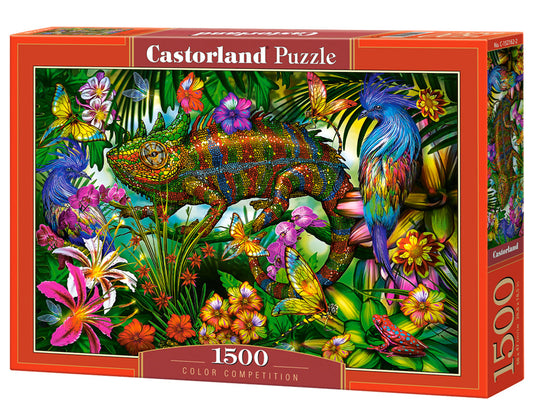 1500 Piece Jigsaw Puzzle, Color Competition, Chameleon, Animal puzzles, Colorful flowers