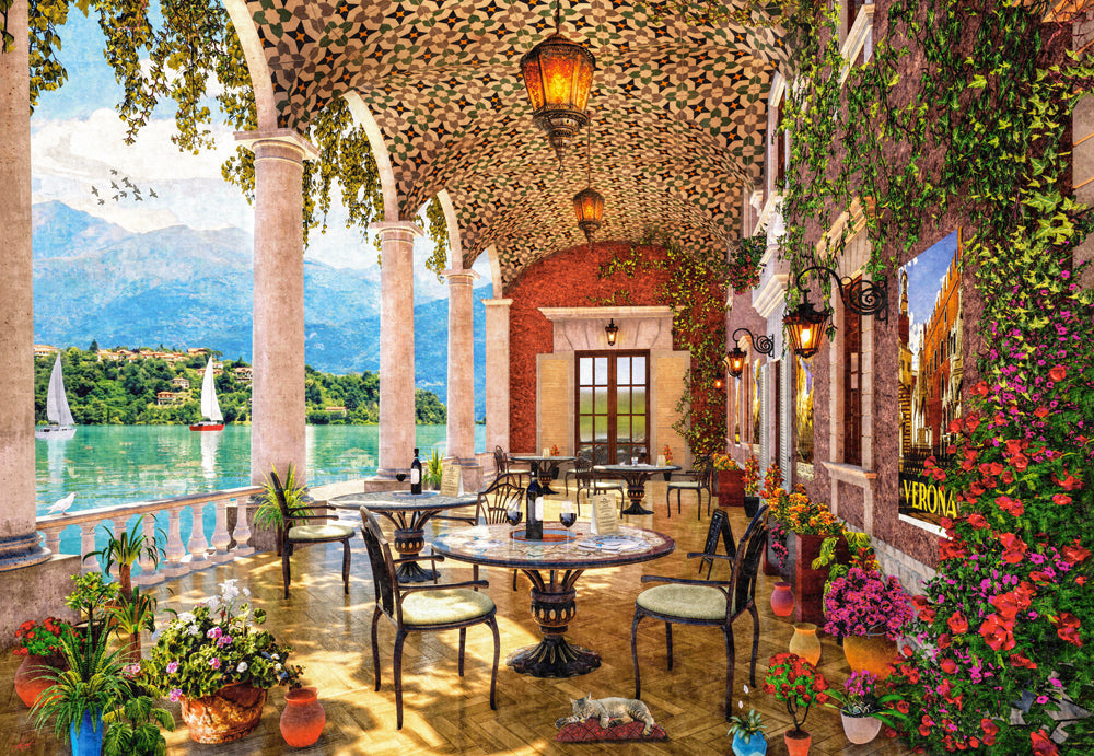 1500 Piece Jigsaw Puzzle, Lakeside Terrace, Italy, Mountain lake, Scenic view