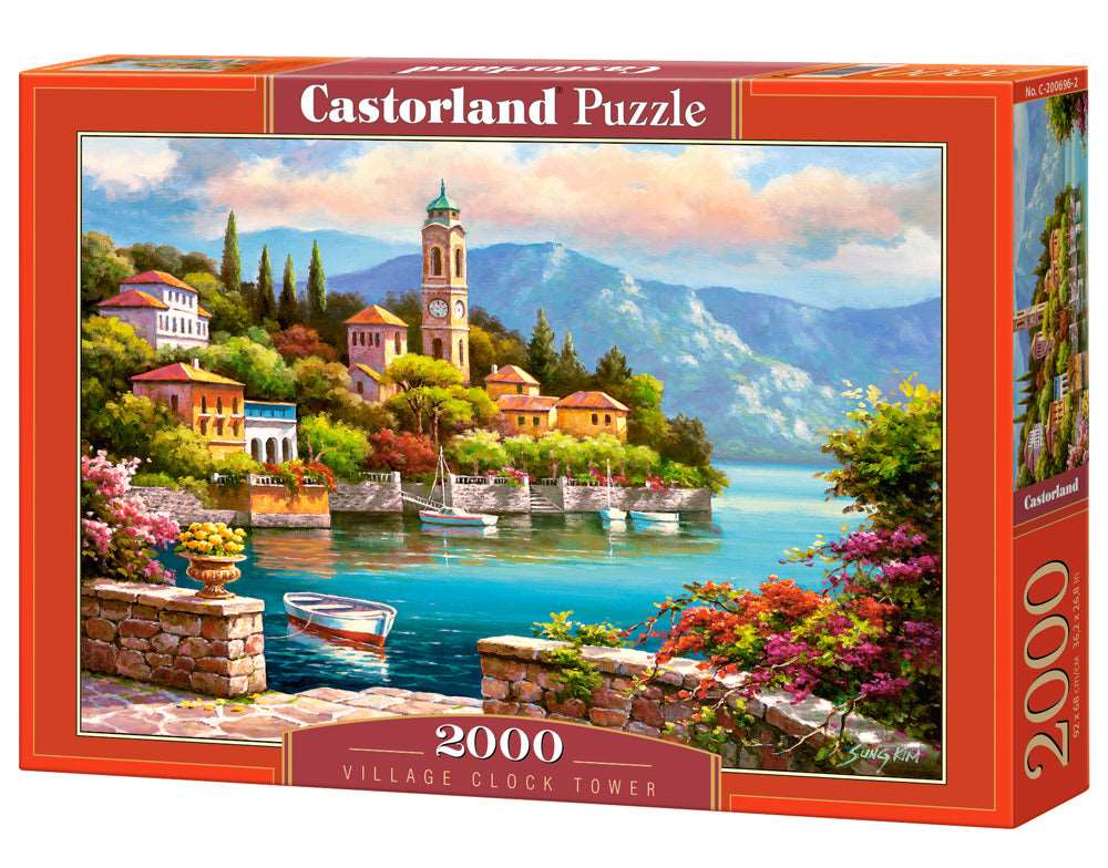 2000 Piece Jigsaw Puzzle, Village Clock Tower, Dolomites, Italy, Idyllic Landscape, Mountains and lake