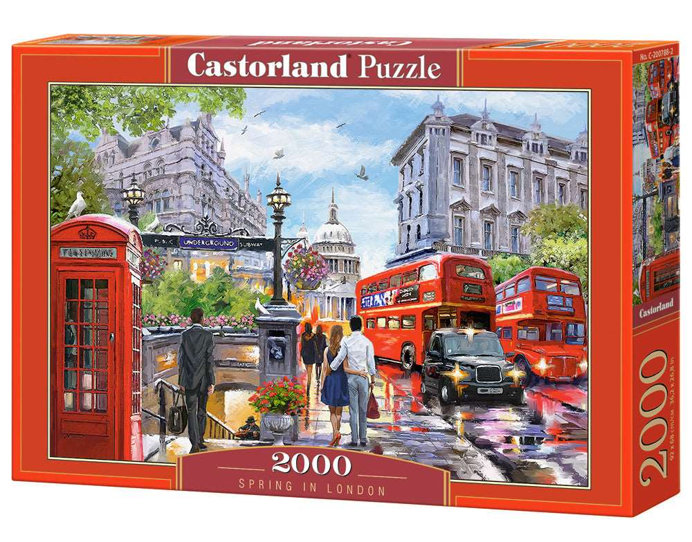 2000 Piece Jigsaw Puzzle, Spring in London, City center, Red Bus, UK, Great Britain, Puzzle of England