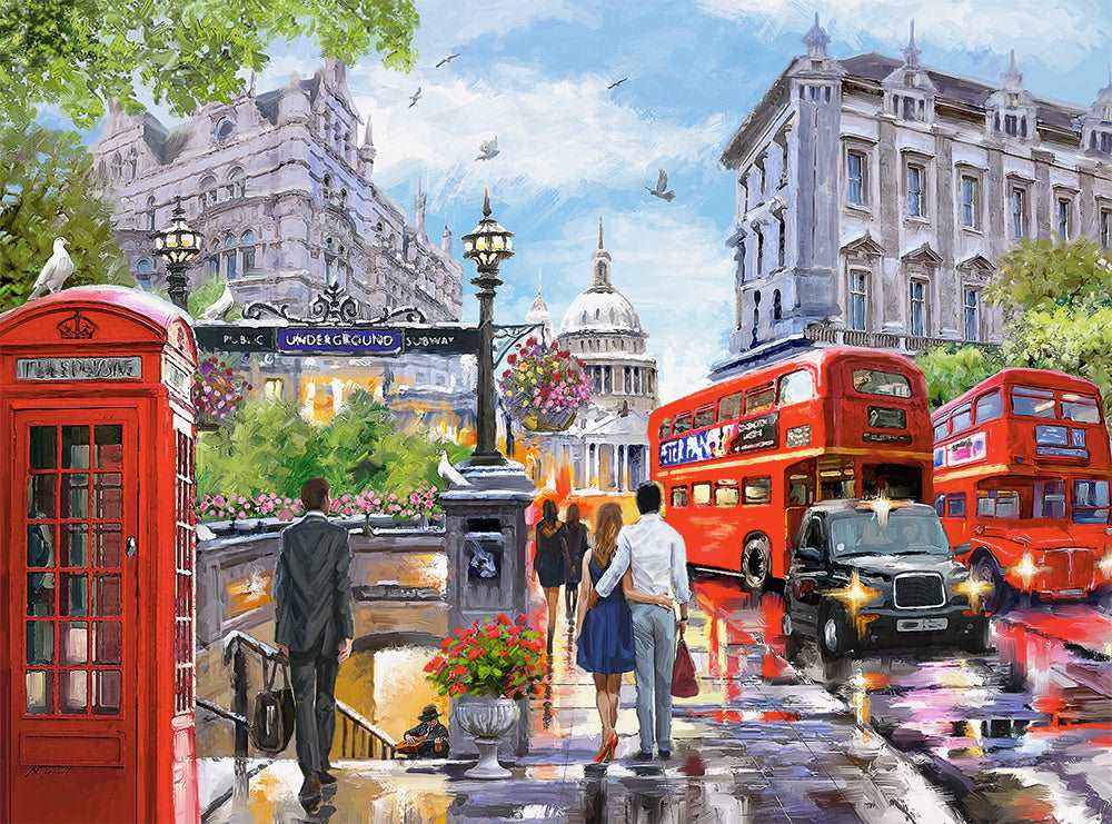 2000 Piece Jigsaw Puzzle, Spring in London, City center, Red Bus, UK, Great Britain, Puzzle of England