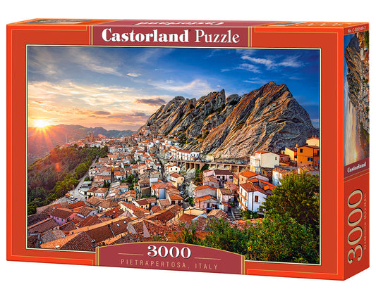 3000 Piece Jigsaw Puzzle, Pietrapertosa, Italy, Sunset, Scenic landscape, Mountain village