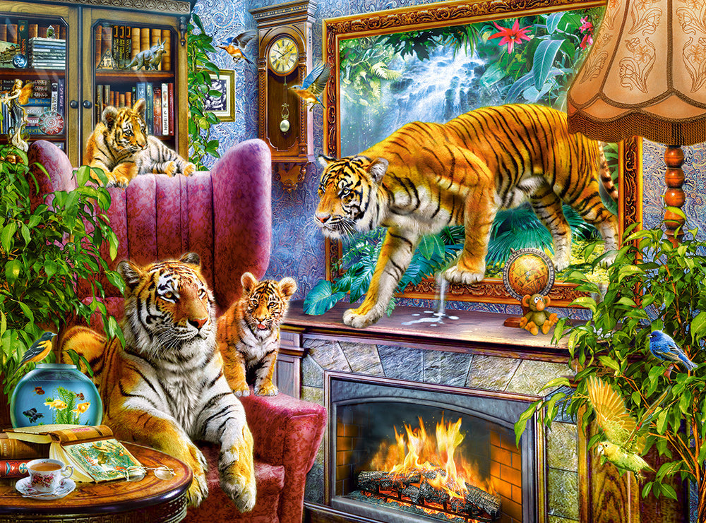 3000 Piece Jigsaw Puzzle, Tigers Coming to Life, Art. Puzzles, Animals on surrealistic scenery