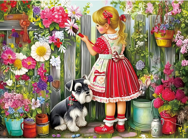 Beautiful Girl & Dog Garden