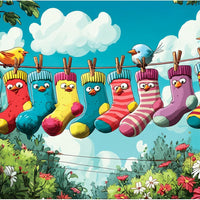 Whimsical Hanging Socks Outdoor Scene image 1
