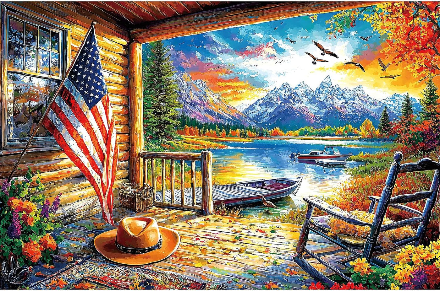 Cozy Lakeside Cabin & Sunset Landscape — view 1