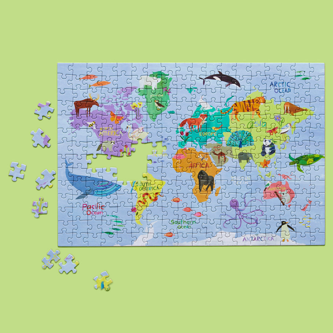 Animal World Map 250 Piece Kids Puzzle - World of Puzzle