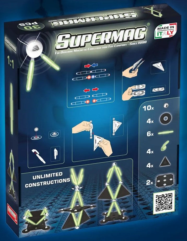 Tinamiri Supermag - Glow 30 - Magnetic Building Set, Educational construction fun, 30 piece set, Magnet Toys