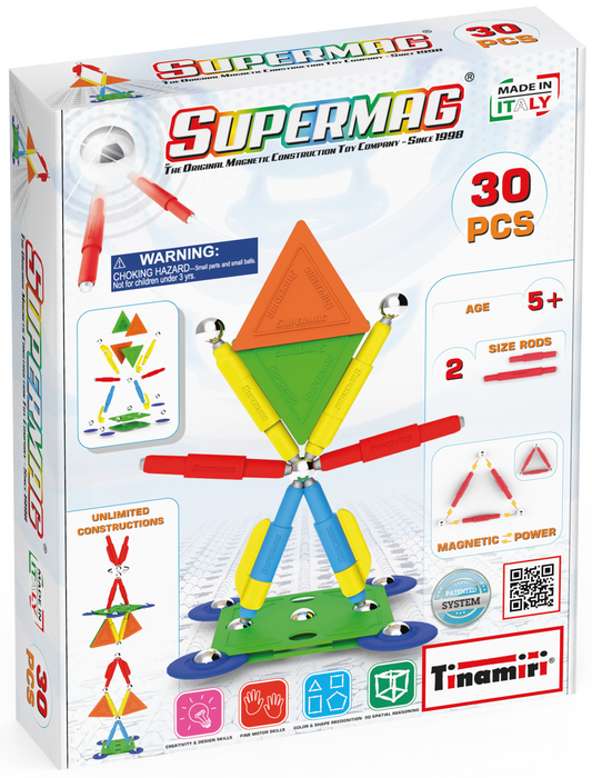 Tinamiri Supermag - Multicolor 30 - Magnetic Building Set, Educational construction fun, 30 piece set, Magnet Toys