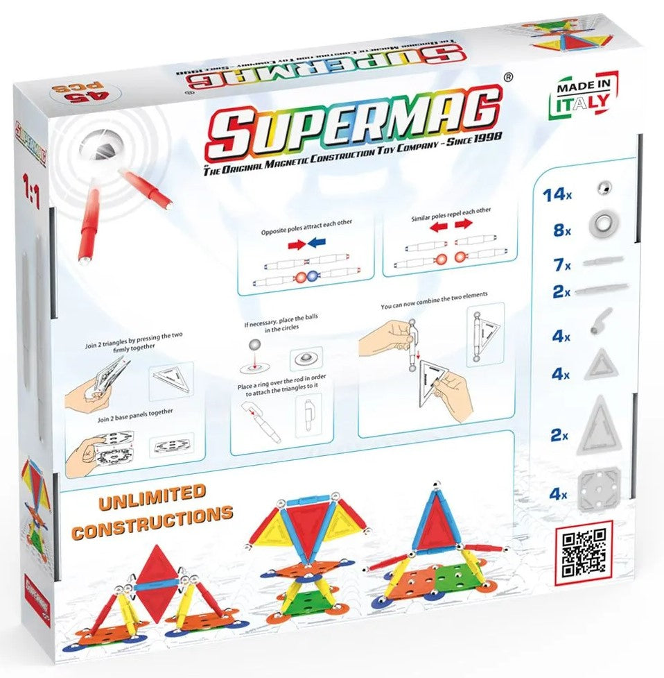 Tinamiri Supermag - Multicolor 45 - Magnetic Building Set, Educational construction fun, 45 piece set, Magnet Toys