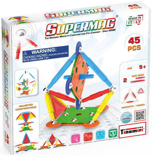 Tinamiri Supermag - Multicolor 45 - Magnetic Building Set, Educational construction fun, 45 piece set, Magnet Toys