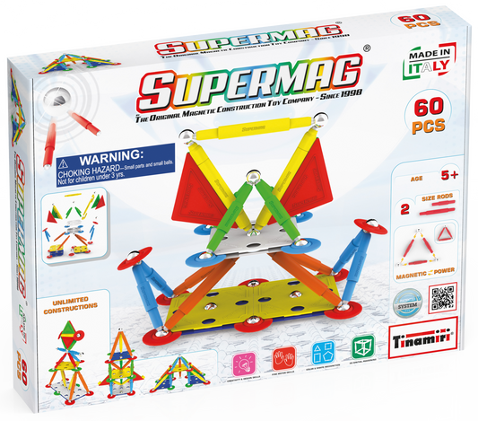 Tinamiri Supermag - Multicolor 60 - Magnetic Building Set, Educational construction fun, 60 piece set, Magnet Toys