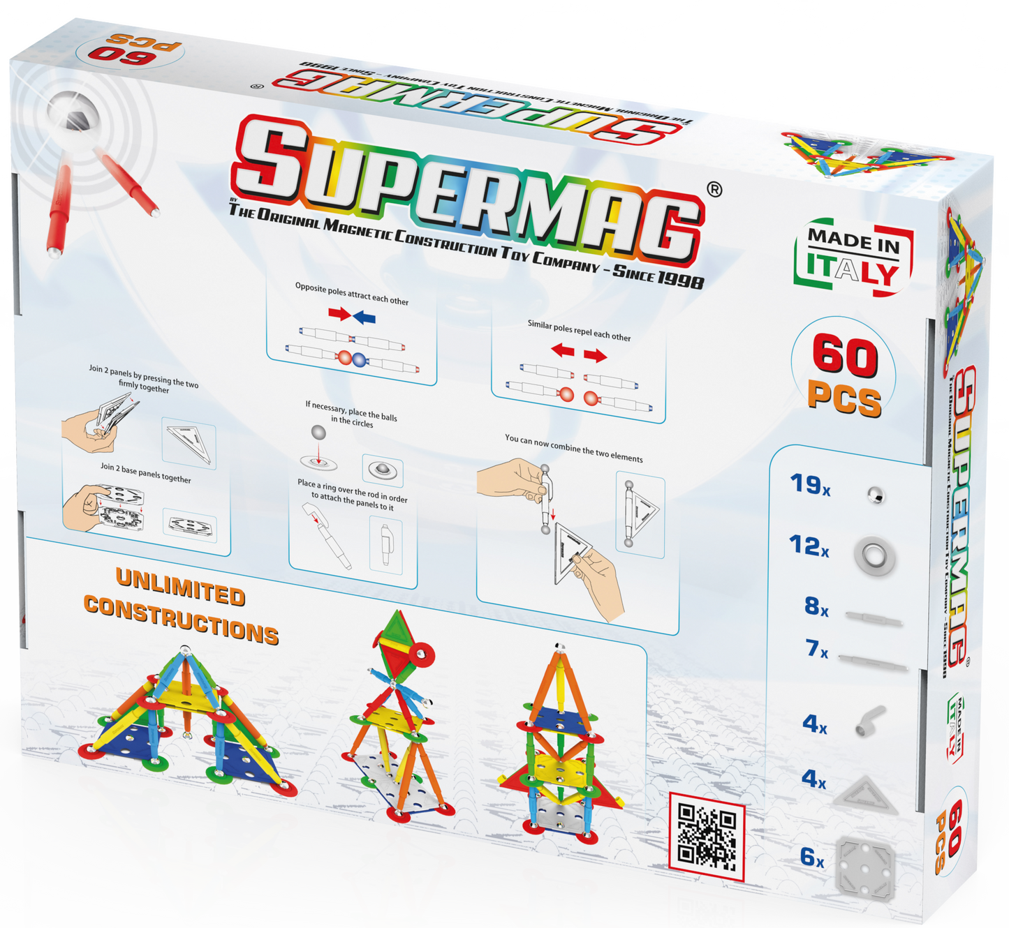 Tinamiri Supermag - Multicolor 60 - Magnetic Building Set, Educational construction fun, 60 piece set, Magnet Toys