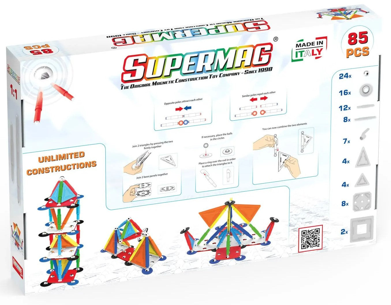 Tinamiri Supermag - Multicolor 85 - Magnetic Building Set, Educational construction fun, 85 piece set, Magnet Toys