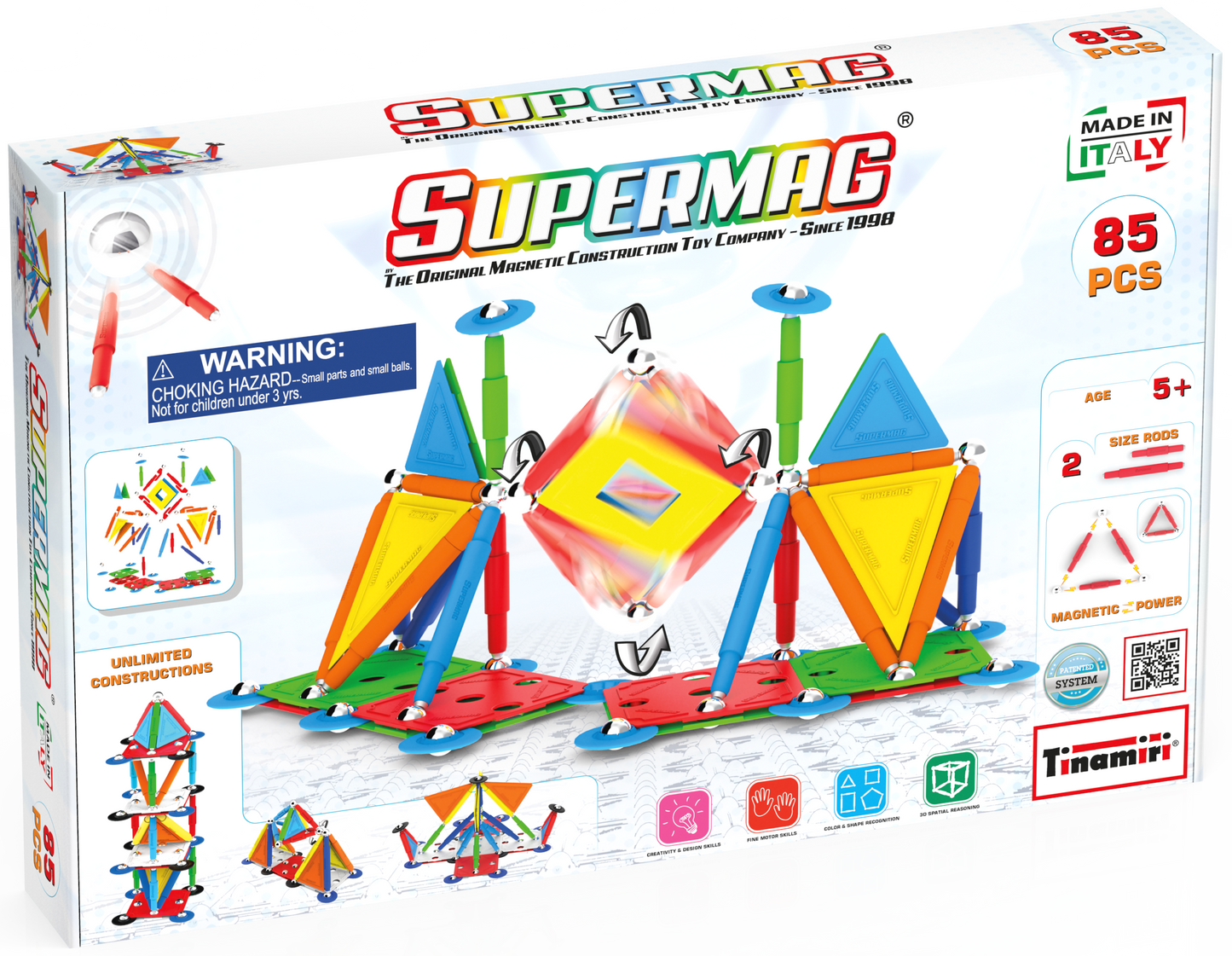 Tinamiri Supermag - Multicolor 85 - Magnetic Building Set, Educational construction fun, 85 piece set, Magnet Toys