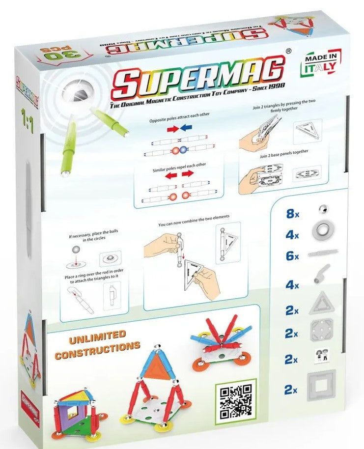 Tinamiri Supermag - House 30 - Magnetic Building Set, Educational construction fun, 30 piece set, Magnet Toys