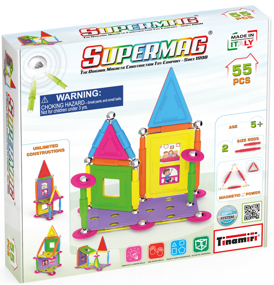 Tinamiri Supermag - House 55 - Magnetic Building Set, Educational construction fun, 55 piece set, Magnet Toys