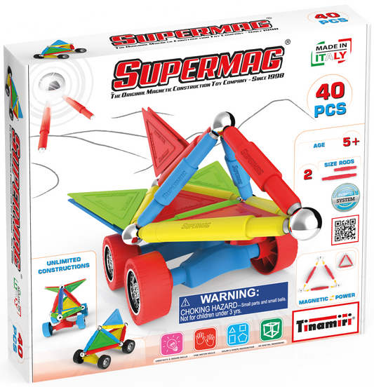 Tinamiri Supermag - Wheels 40 - Magnetic Building Set, Educational construction fun, 40 piece set, Magnet Toys