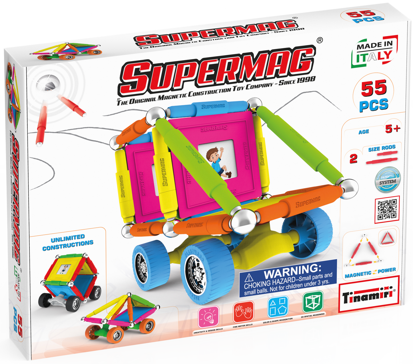 Tinamiri Supermag - Wheels 55 - Magnetic Building Set, Educational construction fun, 55 piece set, Magnet Toys